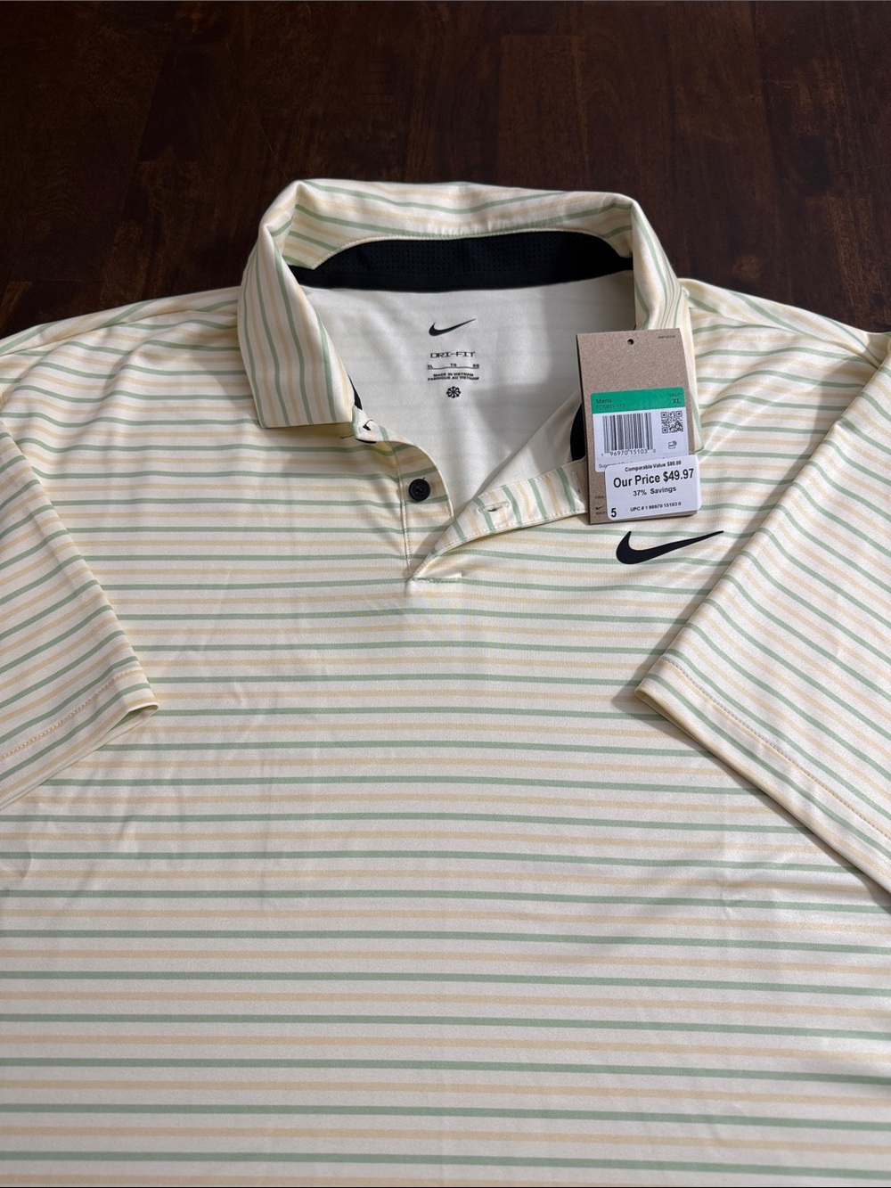 Nike Men’s Striped Polo Shirt in Cream and Light Green